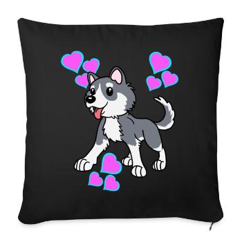 Coeurs Husky Chien Enfants Enfants Animaux bienvenus - Housse de coussin décorative 45 x 45 cm - noir - Devant