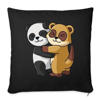 Panda and Meerkat Hug Cuddle Animals - Sofa pillowcase 17,3'' x 17,3'' (45 x 45 cm) - black - Front