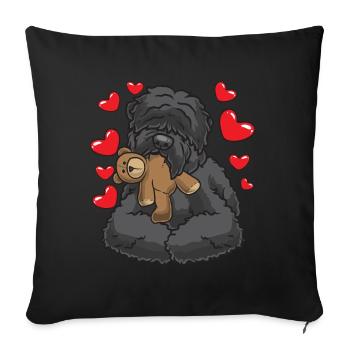 Russischer Schwarzer Terrier mit Kuscheltier - Sofakissenbezug 45 x 45 cm - Schwarz - Vorne