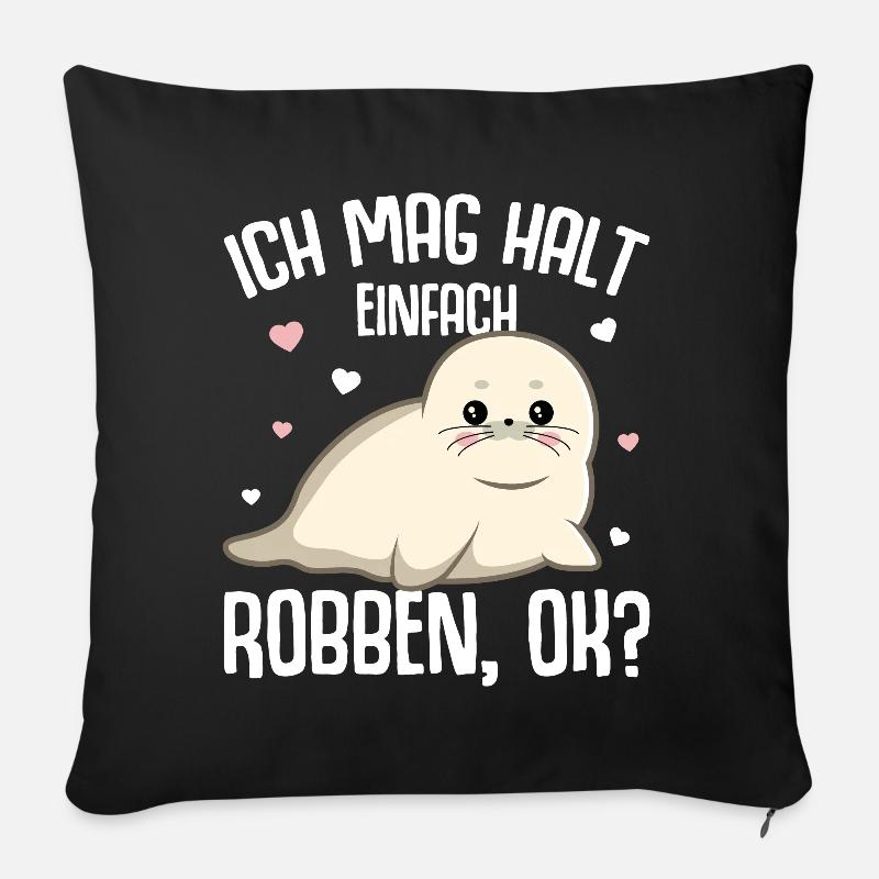 Robbe Seehund Seelöwe Robben Kinder - Sofakissenbezug 45 x 45 cm - Schwarz