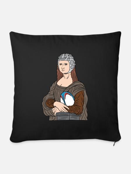 Mona Lisa liebt Rugby - Sofakissenbezug 45 x 45 cm - Schwarz