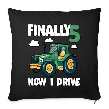 Tracteur Enfin 5 anniversaire cadeau jeune Drôle - Housse de coussin décorative 45 x 45 cm - noir - Devant