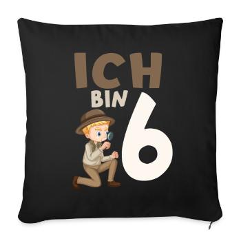 6. Geburtstag Forscher 6 Jahre Kindergeburtstag - Sofakissenbezug 45 x 45 cm - Schwarz - Vorne