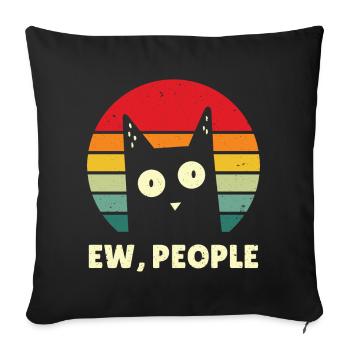 Cat Ew People Vintage Amoureux des Chats Anti Social - Housse de coussin décorative 45 x 45 cm - noir - Devant