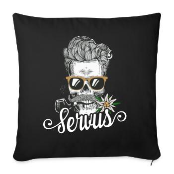 Servus Totenkopf Bayern Tirol Tracht - Sofakissenbezug 45 x 45 cm - Schwarz - Vorne