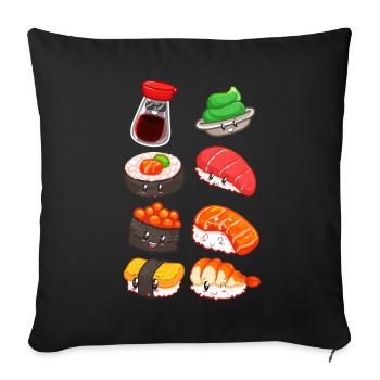 Sushi rôle Japon Riz Saumon nigiri Concombre Poissons - Housse de coussin décorative 45 x 45 cm - noir - Devant