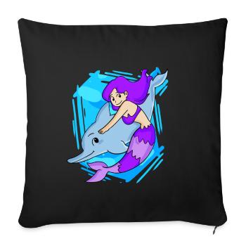 Meerjungfrau mit Delfin - Sofakissenbezug 45 x 45 cm - Schwarz - Vorne