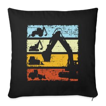 Bagger Baggerfahrer Baustelle Retro Bauarbeiter - Sofakissenbezug 45 x 45 cm - Schwarz - Vorne