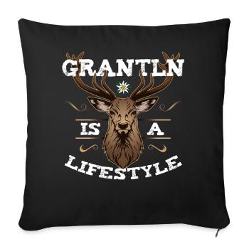 Grantler Grantln Lifestyle Hirsch Bayern Dialekt - Sofakissenbezug 45 x 45 cm - Schwarz - Vorne