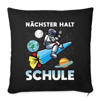 Einschulung Schulkind 2021 mit Astronaut & Rakete - Sofakissenbezug 45 x 45 cm - Schwarz - Vorne