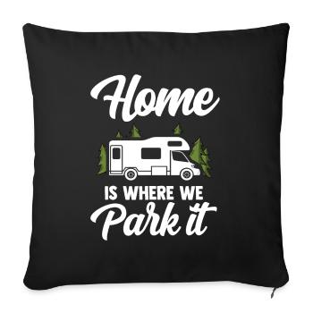 Camping Tshirt Caravane Tentes Feux de camp Caravane - Housse de coussin décorative 45 x 45 cm - noir - Devant