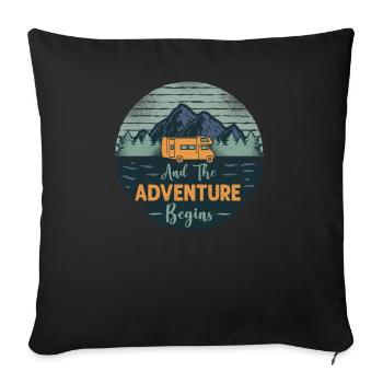 Camping And The Adventure Begins - Sofa pillowcase 17,3'' x 17,3'' (45 x 45 cm) - black - Front