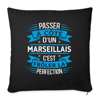 Marseillais Parfait Idée Cadeau Humour Marseille - Housse de coussin décorative 45 x 45 cm - noir - Devant