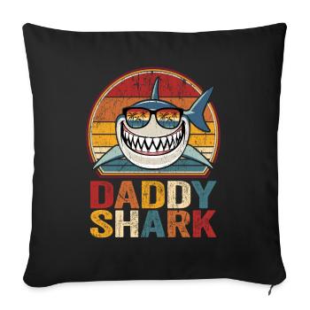 Papa Requin rétro Daddy Shark Requin papa papa papa papy papa - Housse de coussin décorative 45 x 45 cm - noir - Devant