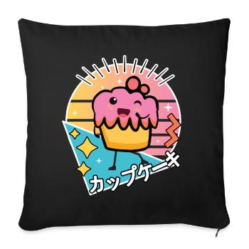 90s Retro Japanese Kawaii Anime Food Cupcake - Sofakissenbezug 45 x 45 cm - Schwarz - Vorne