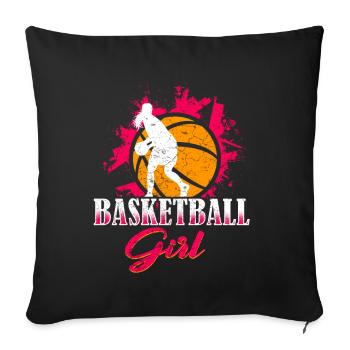 Basket-ball filles - Housse de coussin décorative 45 x 45 cm - noir - Devant