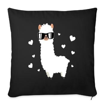 Lama Llama Alpaca with sunglasses and hearts - Sofa pillowcase 17,3'' x 17,3'' (45 x 45 cm) - black - Front