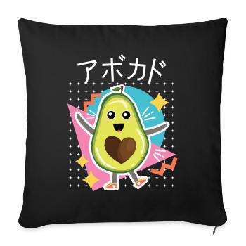 90s Retro Japanese Kawaii Anime Food Avocat - Housse de coussin décorative 45 x 45 cm - noir - Devant
