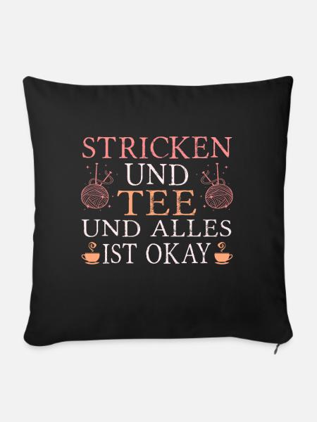 Stricken und Tee - Sofakissenbezug 45 x 45 cm - Schwarz