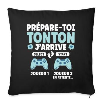 Futur Tonton Gamer Cadeau Annonce Grossesse - Housse de coussin décorative 45 x 45 cm - noir - Devant