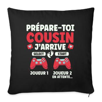 Futur Cousin Gamer Cadeau Annonce Grossesse - Housse de coussin décorative 45 x 45 cm - noir - Devant