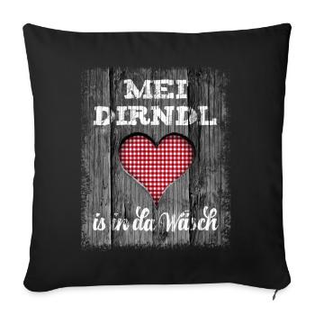 Mei Dirndl is in da Wäsch Holz Optik Herz urig - Sofakissenbezug 45 x 45 cm - Schwarz - Vorne