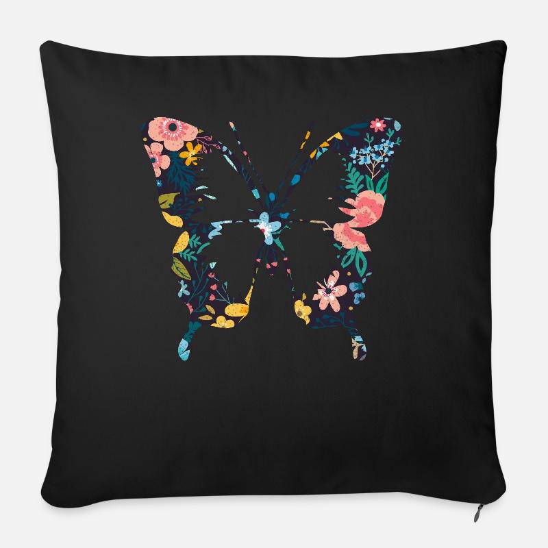 Niedlicher Blumen Schmetterling - Sofakissenbezug 45 x 45 cm - Schwarz