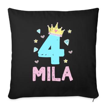 4. Geburtstag Mila Ich Bin 4 Jahre Prinzessin - Sofakissenbezug 45 x 45 cm - Schwarz - Vorne
