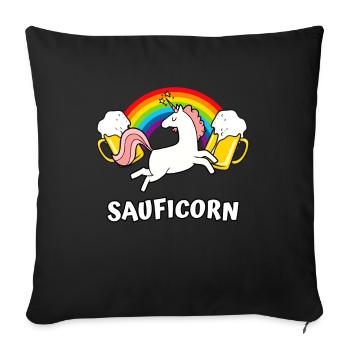 Sauficorn Lustiges Bier Einhorn Party Fun - Sofakissenbezug 45 x 45 cm - Schwarz - Vorne
