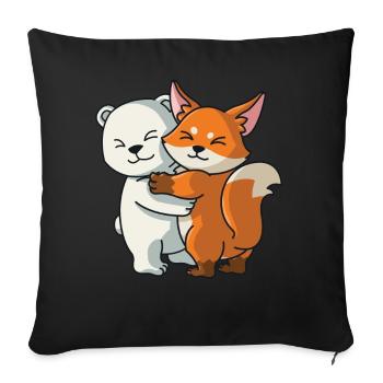 Eisbär Fuchs Liebe niedliche Tiere knuddeln - Sofakissenbezug 45 x 45 cm - Schwarz - Vorne