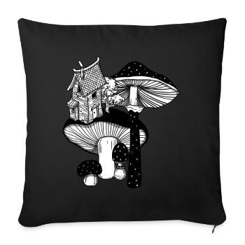 Magisches Pilz Haus Goa Design Geschenkidee - Sofakissenbezug 45 x 45 cm - Schwarz - Vorne
