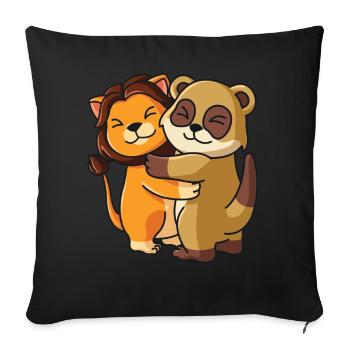 Frère et sœur Lion suricate animaux mignons - Housse de coussin décorative 45 x 45 cm - noir - Devant