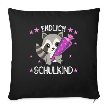 Waschbär Schule Einschulung Kita 2021 Schulkind - Sofakissenbezug 45 x 45 cm - Schwarz - Vorne