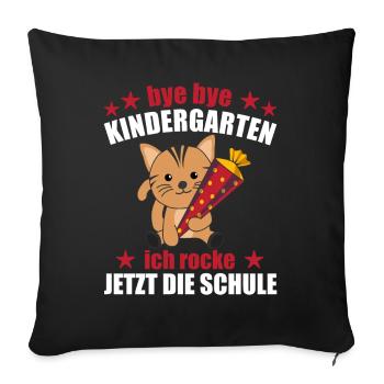 Endlich Schulkind Katze Schultüte rocke die Schule - Sofakissenbezug 45 x 45 cm - Schwarz - Vorne