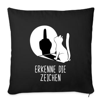 Erkenne die Zeichen Katze Mittelfinger - Sofakissenbezug 45 x 45 cm - Schwarz - Vorne