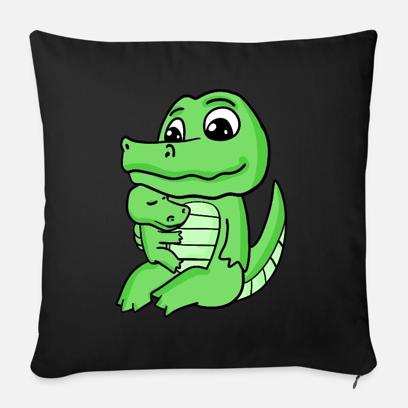 Krokodil Familie - Krokodil mit Baby - Krokodil - Sofakissenbezug 45 x 45 cm - Schwarz