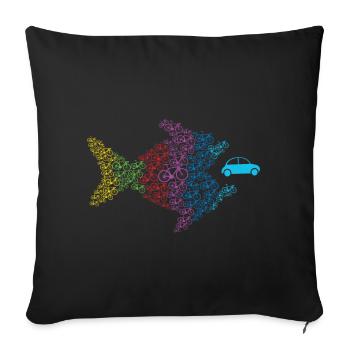 Poisson mange voiture vélo cycliste environnement climat - Housse de coussin décorative 45 x 45 cm - noir - Devant