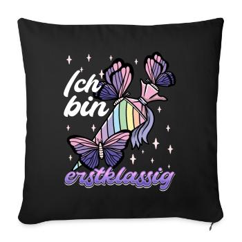 Schulkind Mädchen Einschulung mit Schmetterling - Sofakissenbezug 45 x 45 cm - Schwarz - Vorne
