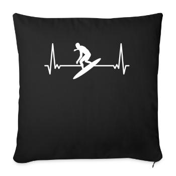 Battements de coeur surf cardiaque ligne ECG surfing surfeur - Housse de coussin décorative 45 x 45 cm - noir - Devant