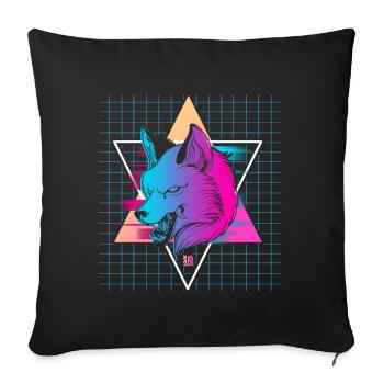 Japon Vaporwave Wolf - Housse de coussin décorative 45 x 45 cm - noir - Devant