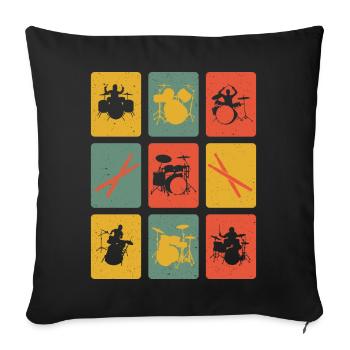 Rétro batterie joueur Drummer Drumsticks musique - Housse de coussin décorative 45 x 45 cm - noir - Devant
