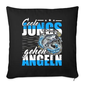 Coole Jungs gehen Angeln - Sofakissenbezug 45 x 45 cm - Schwarz - Vorne
