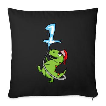 1er anniversaire de dinosaures pompiers cadeau - Housse de coussin décorative 45 x 45 cm - noir - Devant