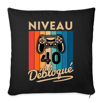 Cadeau Homme 40 ans Anniversaire Gamer Niveau 40 - Housse de coussin décorative 45 x 45 cm - noir - Devant