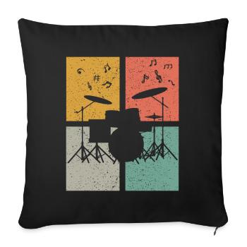 Drummer Schlagzeug Retro Musiknoten Schlagzeuger - Sofakissenbezug 45 x 45 cm - Schwarz - Vorne