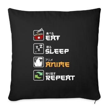 Eat Sleep Anime Repeat Kawaii Japonais Manga Fan - Housse de coussin décorative 45 x 45 cm - noir - Devant