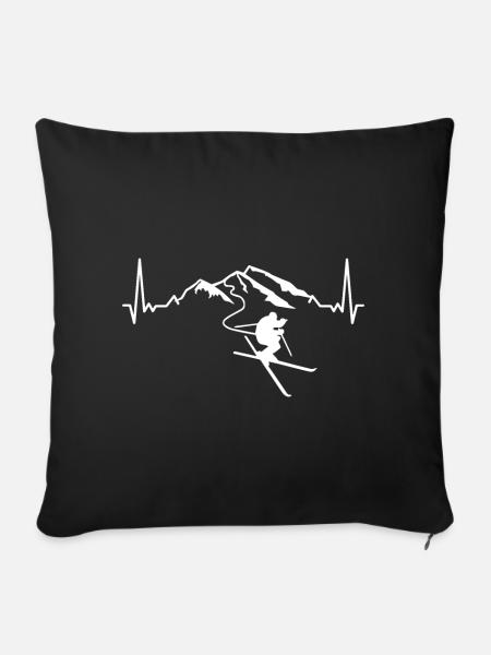 Ski Herzschlag Berge Alpen Wintersport Skifahren - Sofakissenbezug 45 x 45 cm - Schwarz
