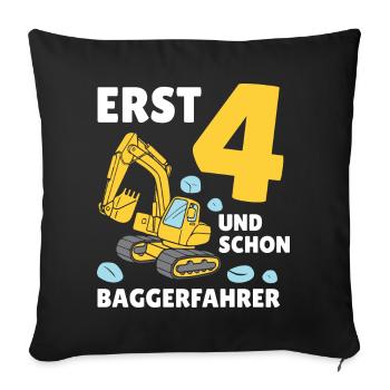 Bagger 4 Jahre Baustelle 4 Geburtstag Junge - Sofakissenbezug 45 x 45 cm - Schwarz - Vorne