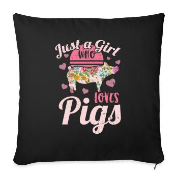 Porc cochons porcs porcins - Housse de coussin décorative 45 x 45 cm - noir - Devant
