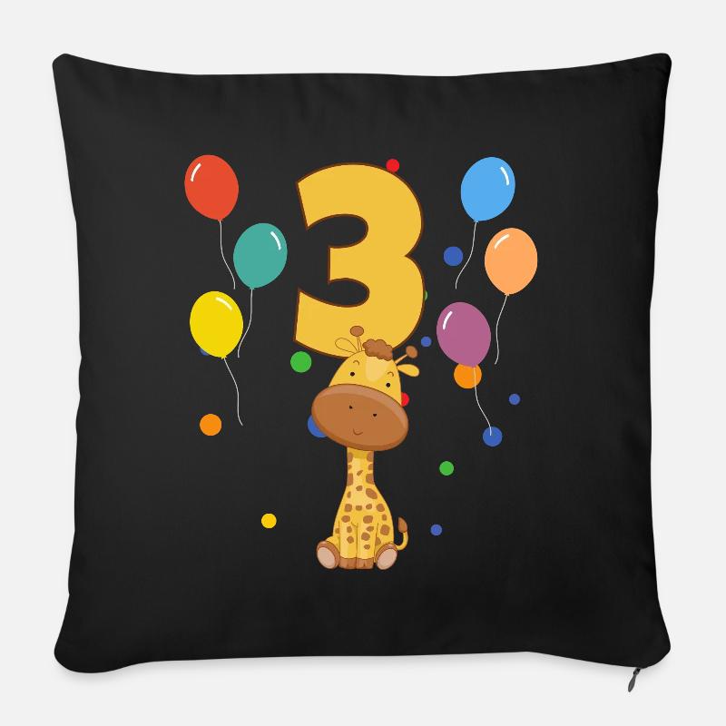 Anniversaire 3 anniversaire d’enfant 3 ans Girafe - Housse de coussin décorative 45 x 45 cm - noir